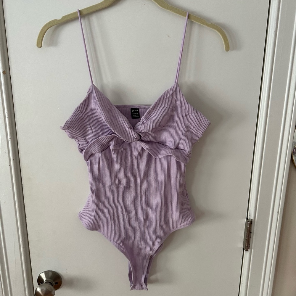 SHEIN Twist Front Rib Knit Slip Bodysuit